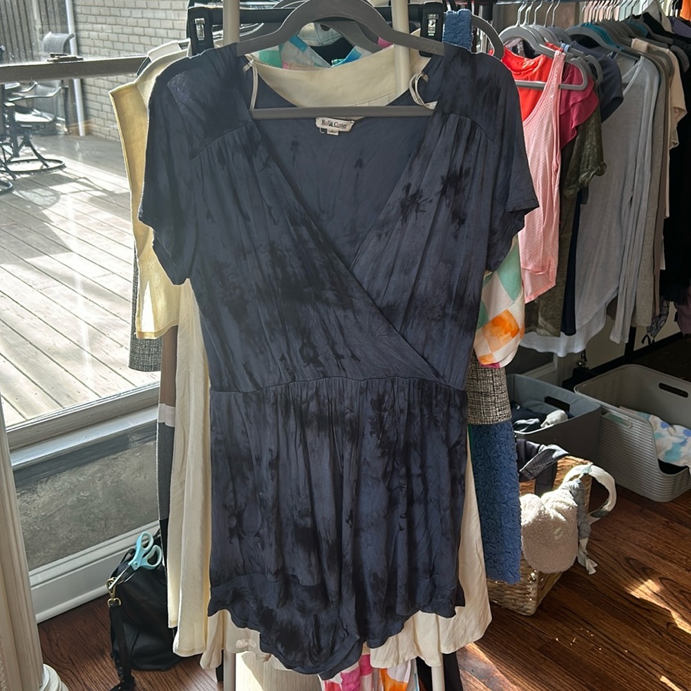 Tie dye short sleeve romper. Super comfortable on its own or as a cover up!